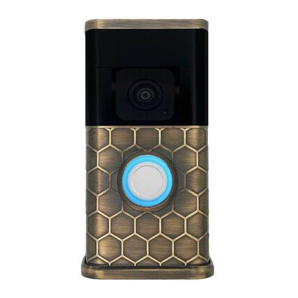 Front. Michael Healy - Honeycomb Video Doorbell Cover (Ring 3, 3 Plus, 4, Battery Plus and Battery Pro) - Antique Brass.