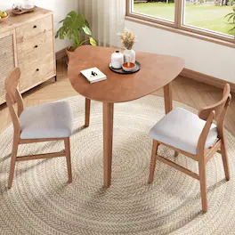 Loheer - 3-Piece Table Set Triangular Dining Table with 2 Curved Wood Chairs Small Space - Light Brown