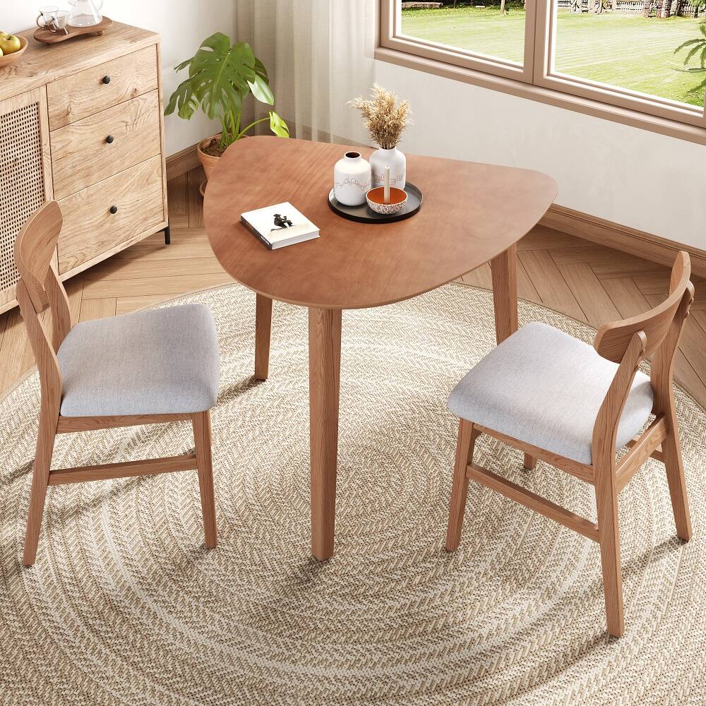 Front. Loheer - Loheer 3-Piece Table Set Triangular Dining Table with 2 Curved Wood Chairs Small Space Light Brown - Light Brown.