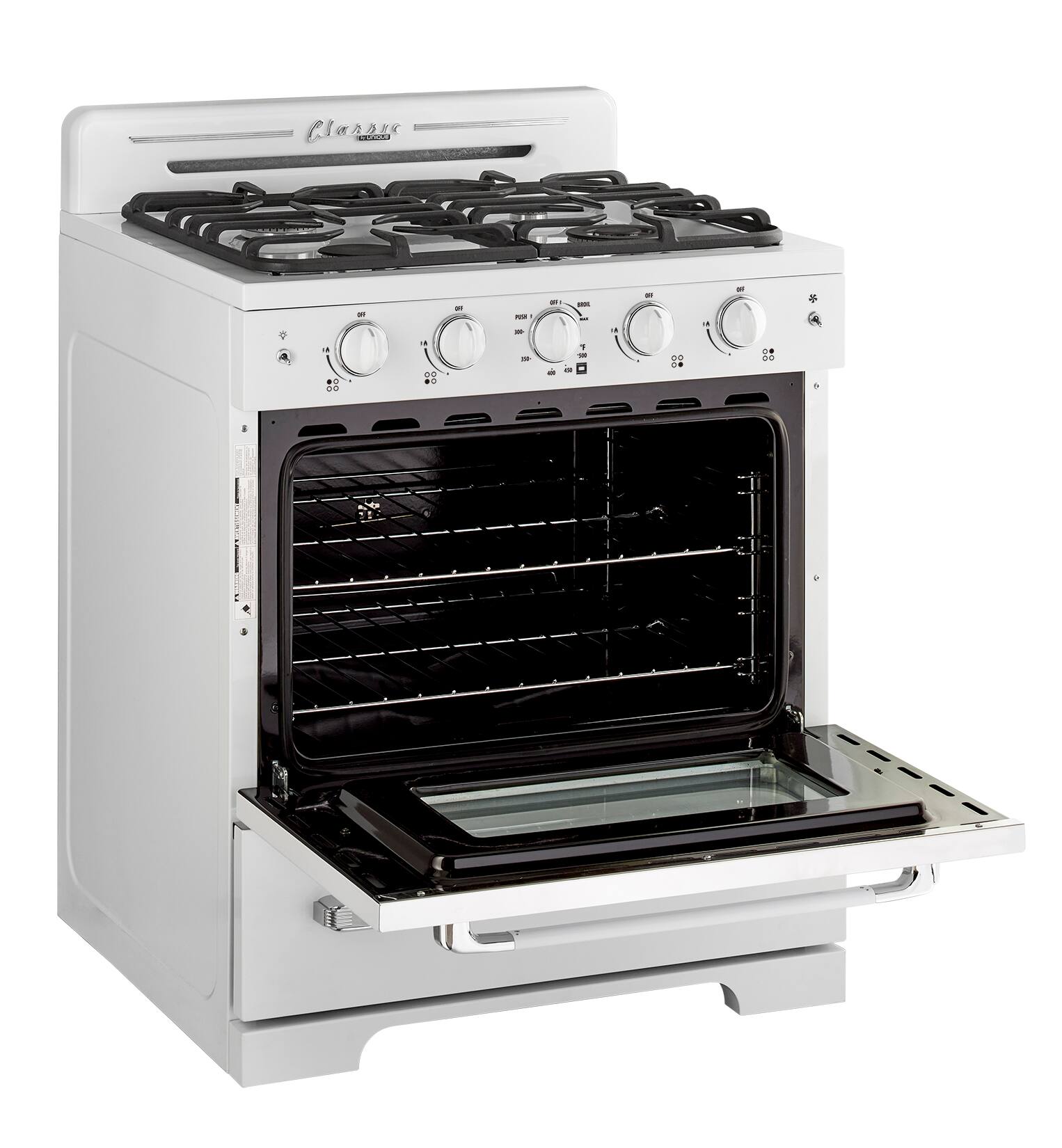 Left. Unique Appliances - Classic Retro 3.9 Cu. Ft. Freestanding Gas Convection Range - Marshmallow White.