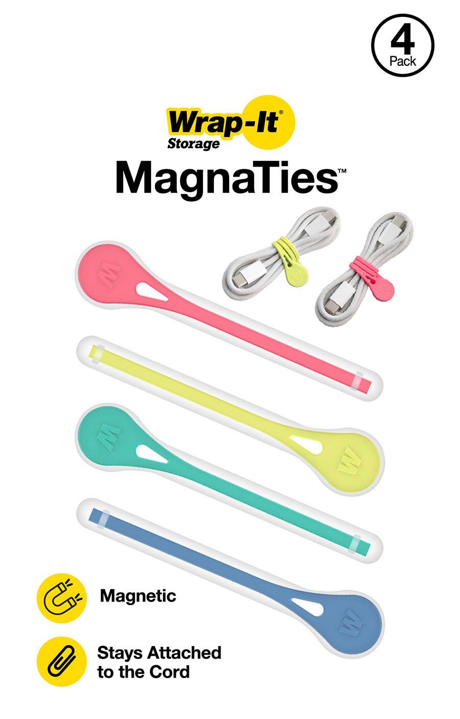 4 Pack Wrap-It Storage™ MagnaTies™ Magnetic Stays Attached to the Cord