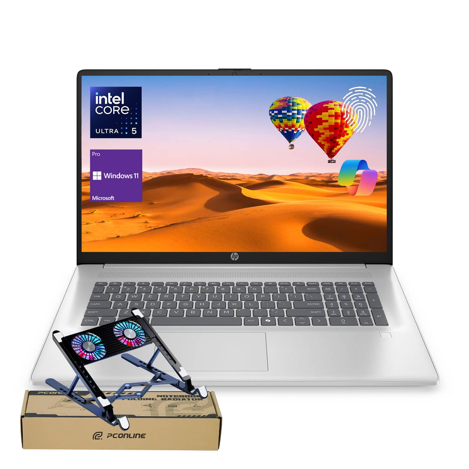 HP - 17.3" Touchscreen Laptop - Intel Core Ultra 5 225U - 16GB RAM - 2TB SSD - FP Reader & Backlit KB- PCO Laptop cooler - Silver