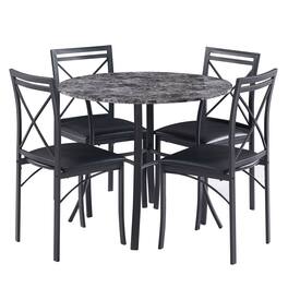 Vecelo - 5-Piece Dining Table Set for 4, Heavy metal frame and Chairs with Upholstered Seats, Space-Saving Design - Black
