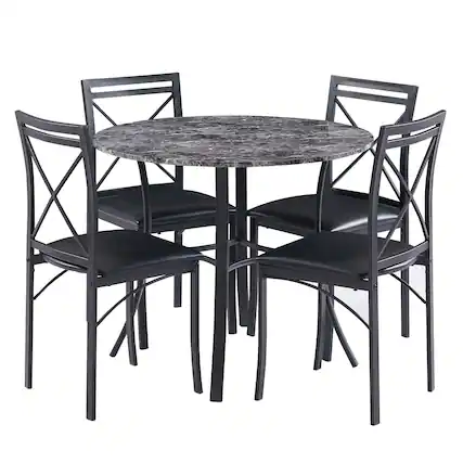 Front. Vecelo - 5-Piece Dining Table Set for 4, Heavy metal frame and Chairs with Upholstered Seats, Space-Saving Design - Black.