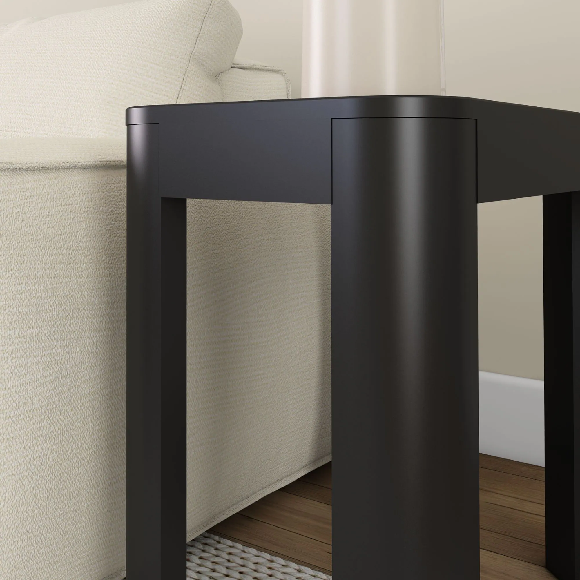Alt View 3. Plank+Beam - Modern Rounded Rectangular Side Table (25in x 15in / 630mm x 375mm), Black - Black.