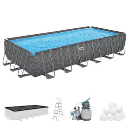 Bestway - APX 365 24' x 12' x 52" Rectangular Above Ground Swimming Pool Set - Gray