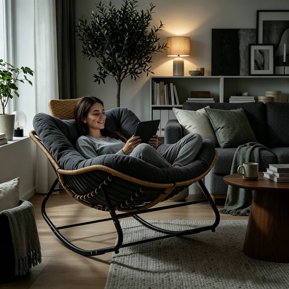 Alt View 2. Loheer - Loheer 39.37" Papasan Rocking Chair Outdoor Egg Chair Dark Grey - Dark Grey.
