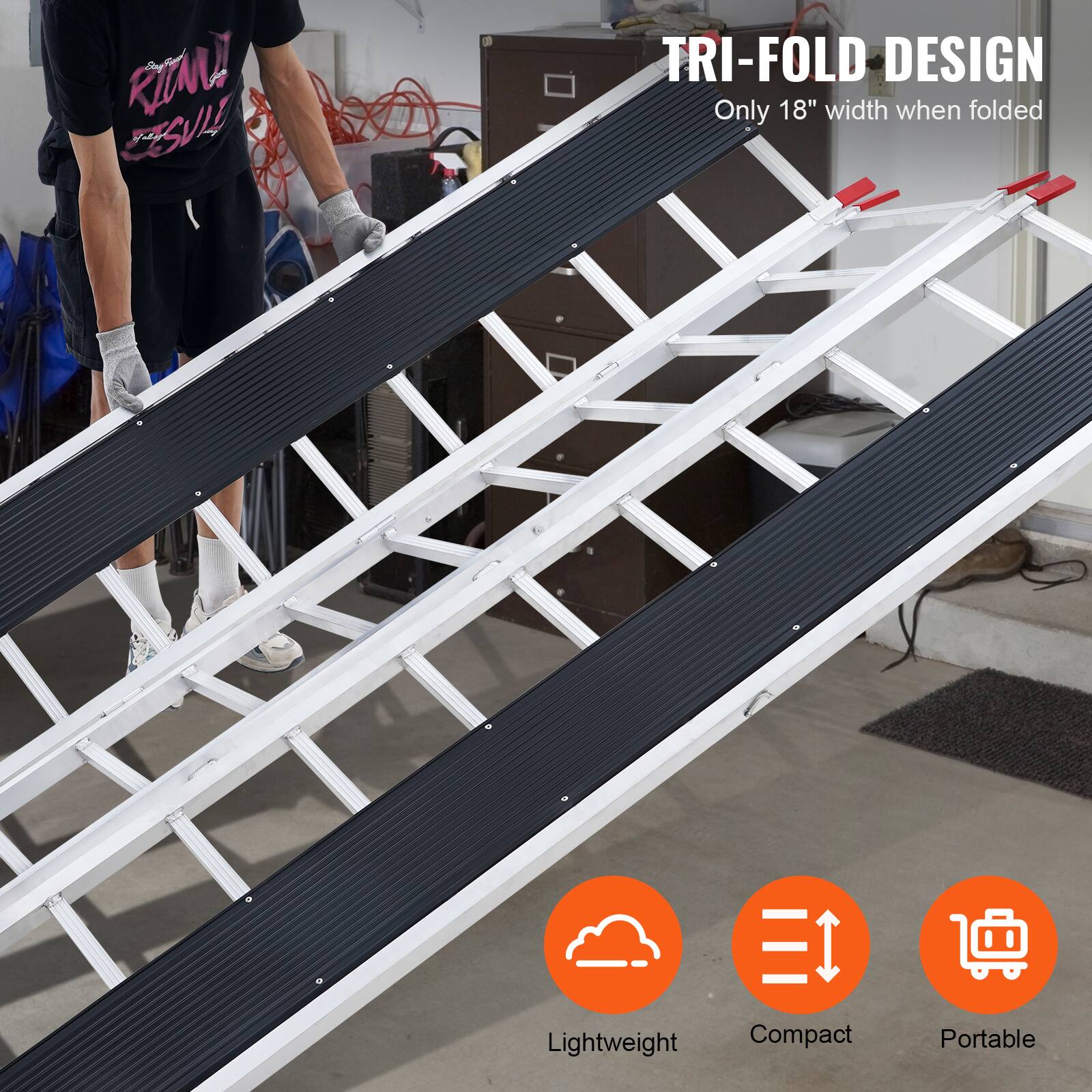 TRI-FOLD DESIGN  
Only 18" width when folded  

Lightweight  
Compact  
Portable