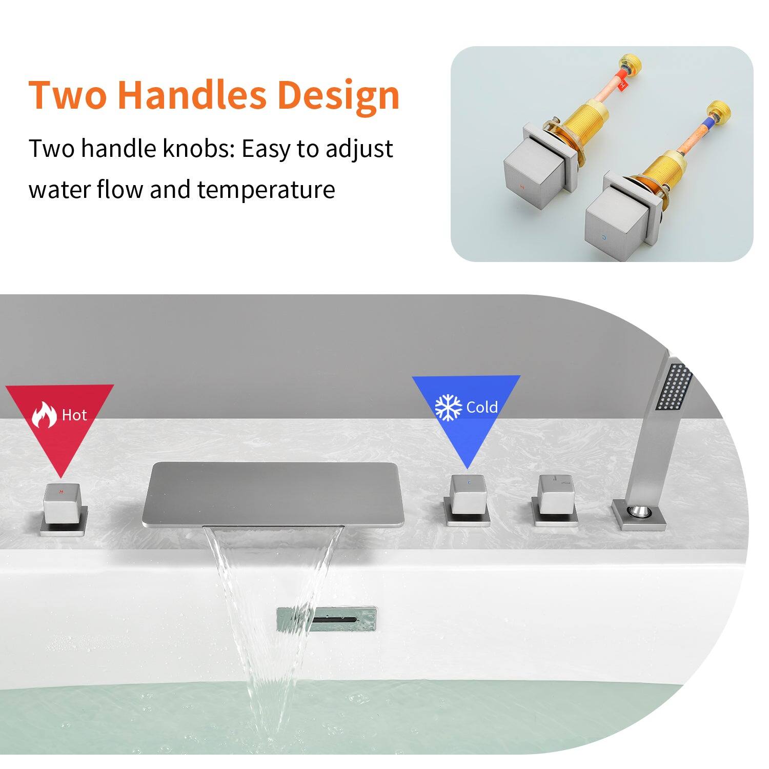 Two Handles Design

Two handle knobs: Easy to adjust water flow and temperature

Hot Cold