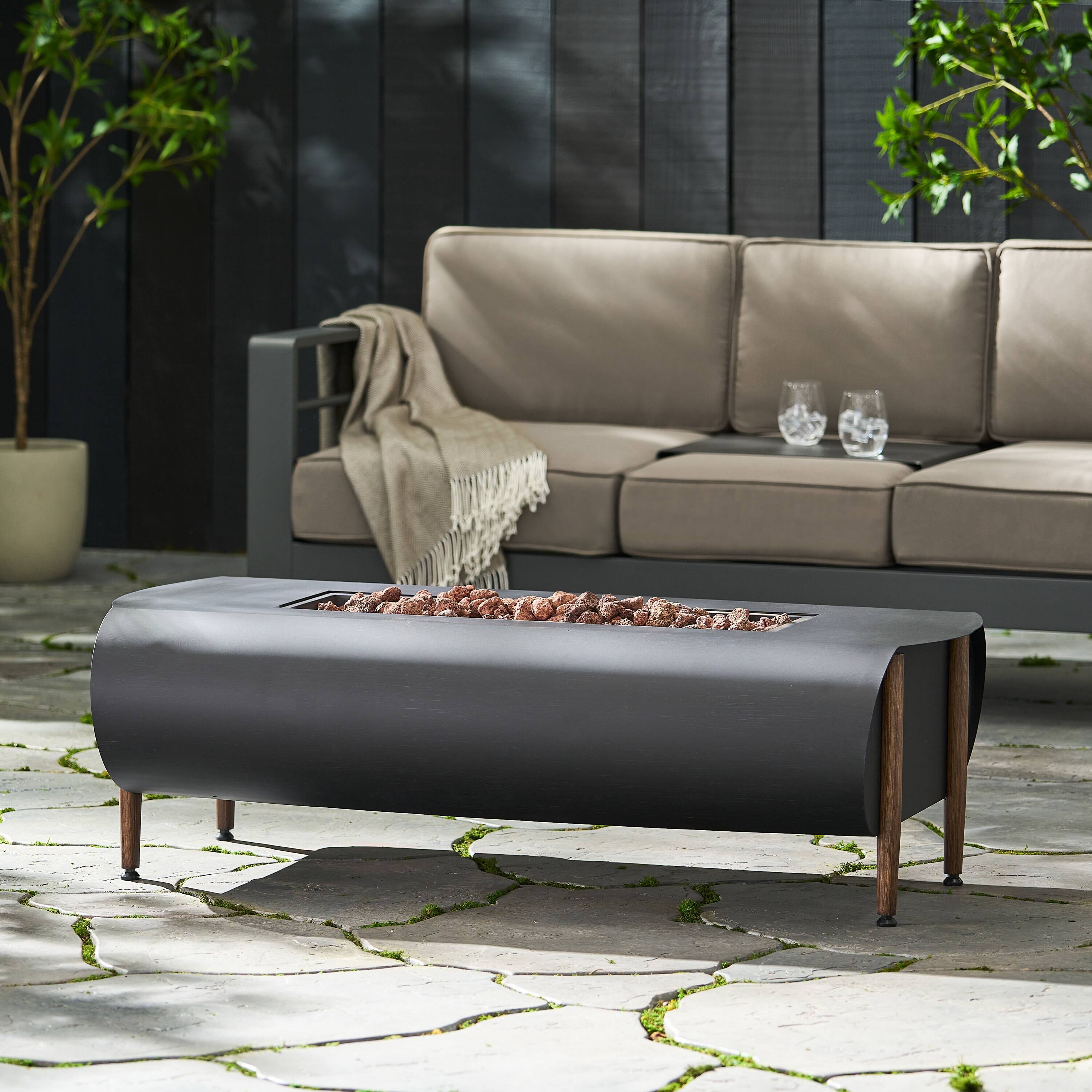 Alt View 1. APRILSOUL - VERNON RECTANGLE FIRE PIT 50000BTU - Dark Gray.