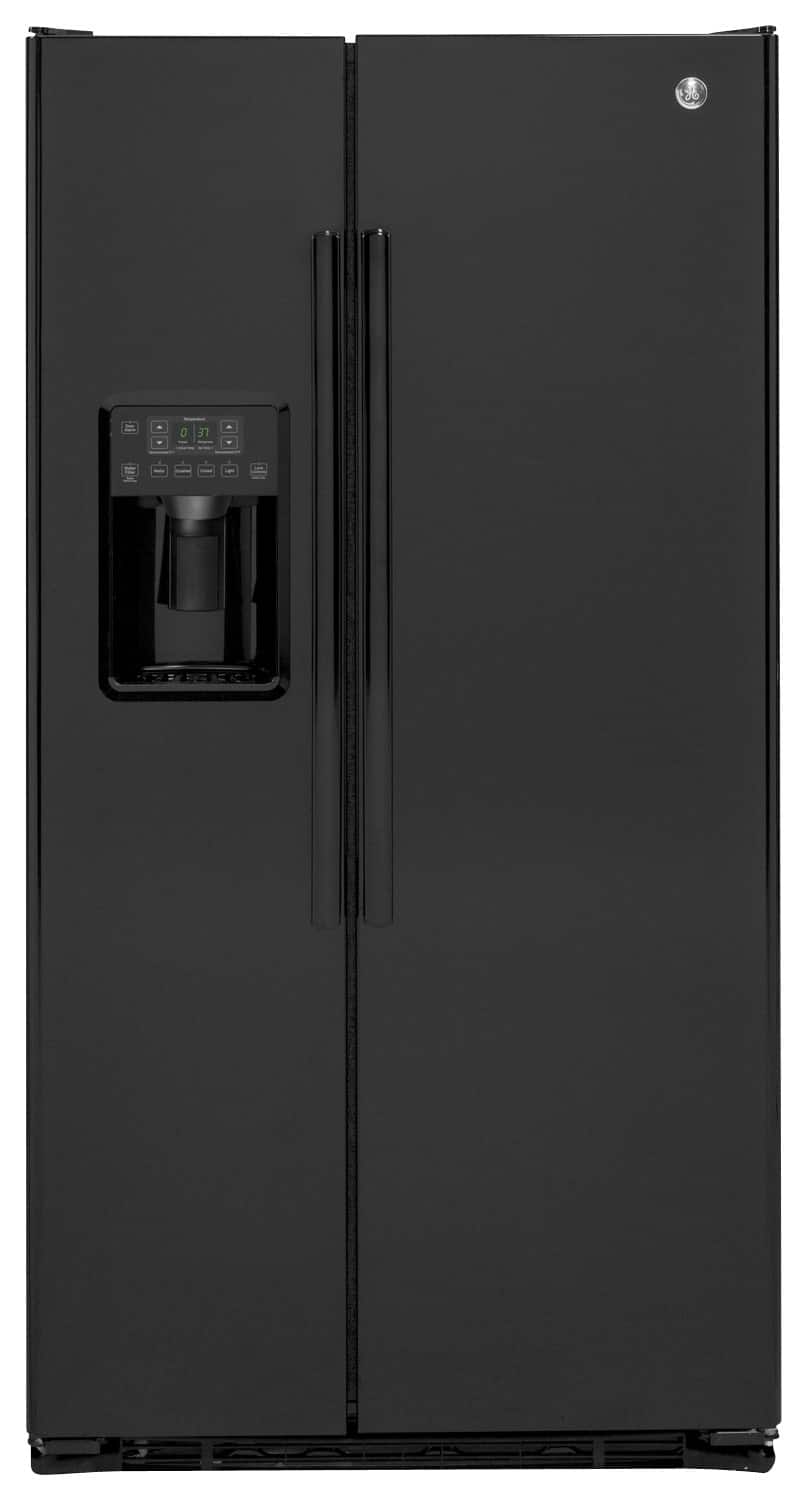 Front. GE - 21.9 Cu. Ft. Counter-Depth Refrigerator - High Gloss Black.