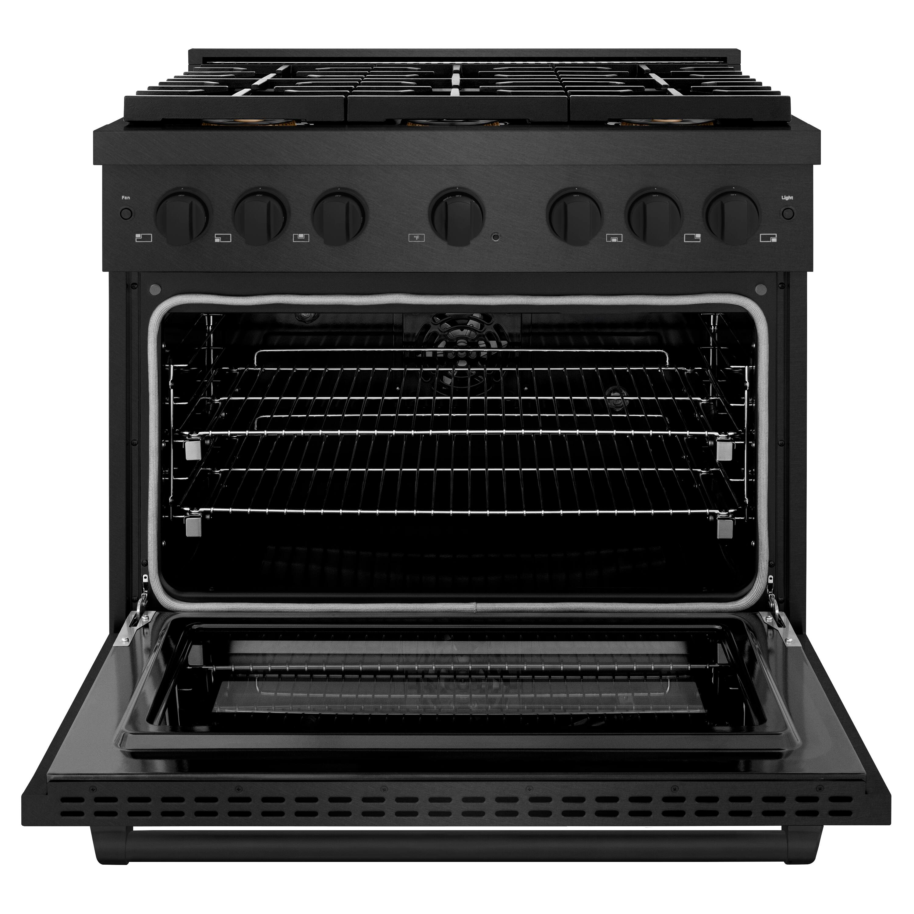Angle. ZLINE - 36 in. 5.2 cu. ft. Freestanding Paramount Dual Fuel Range with 6 Burner DuoPro Cooktop in Black Satin Stainless Steel - Black Satin Stainless Steel.