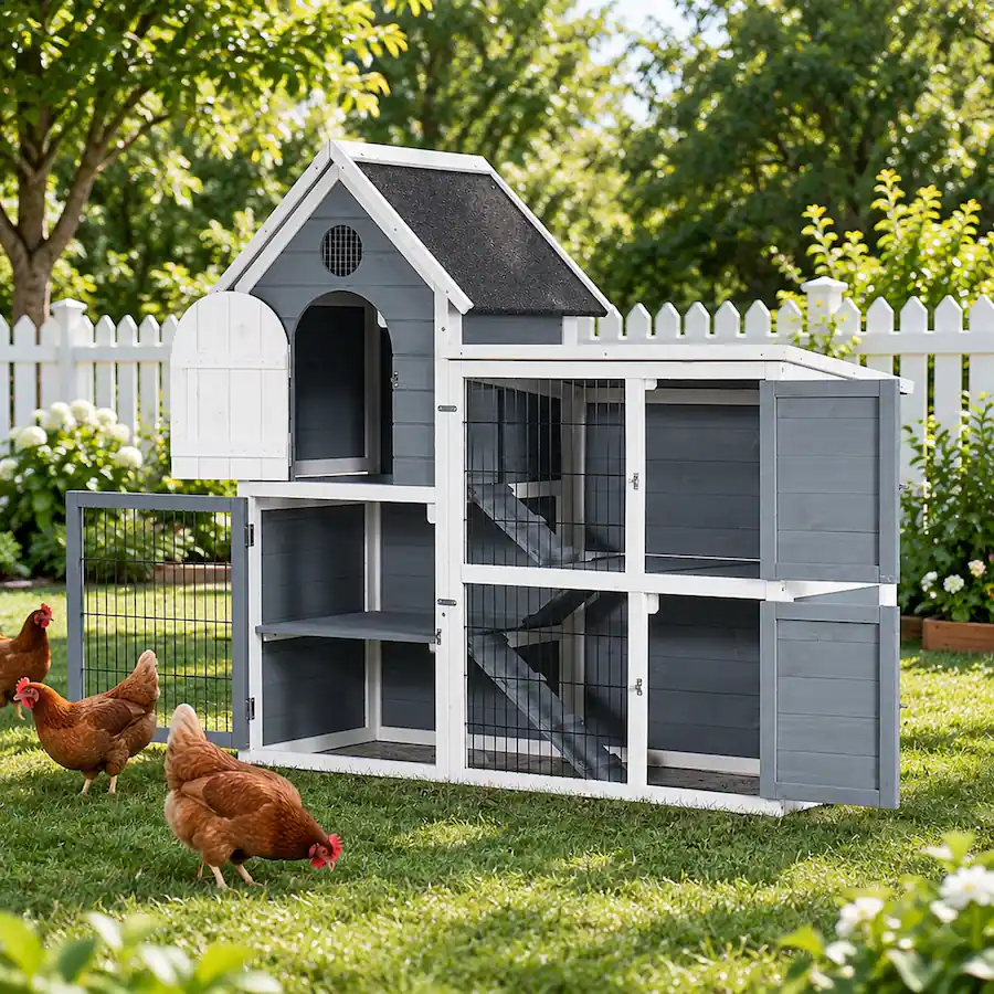 Wide Rabbit Hutch RYHNUYNE Large Outdoor Chicken Coop, 2 Story Wooden Rabbit Hutch ...