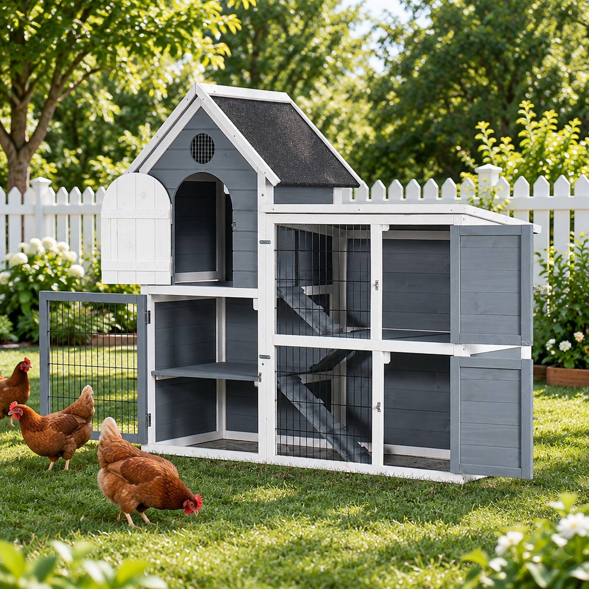 RYHNUYNE Large Outdoor Chicken Coop, 2 Story Wooden Rabbit Hutch ...