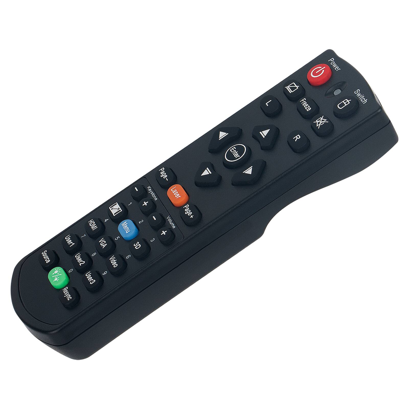 - Page-
- Keystone Laser
- Page+
- Volume
- HOMI
- Menu
- User1
- VGA
- 3D
- Source
- User2
- Video
- User3
- Resync
- Enter
- Power
- Freeze
- CB
- Switch
- L
- R