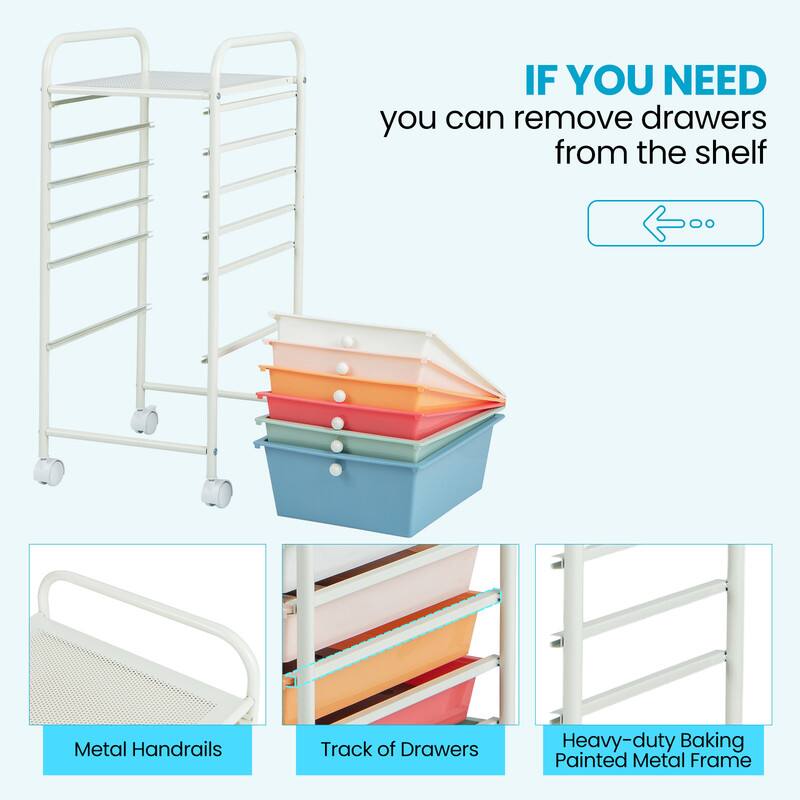 IF YOU NEED  
you can remove drawers from the shelf  

Metal Handrails  
Track of Drawers  
Heavy-duty Baking Painted Metal Frame