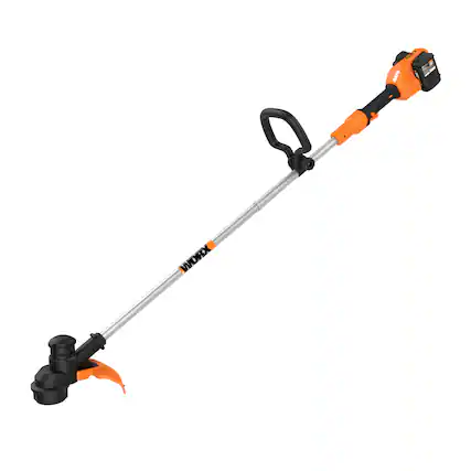 Front. WORX - WG183 40V 13-Inch Cutting Diameter Cordless Straight Shaft Grass Trimmer (2 x 2.0 Ah Batteries & 1 x Charger) - Orange.