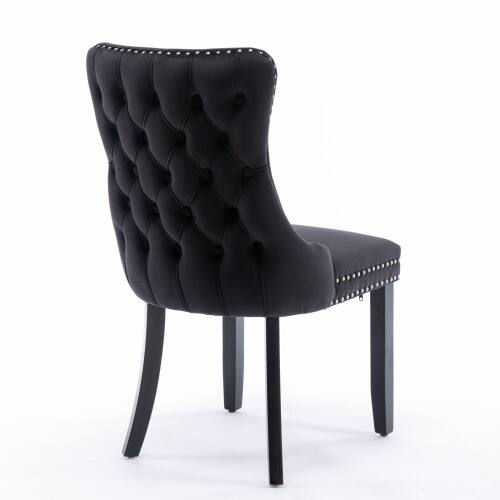 Alt View 1. LUCKY ONE - Assembled Wing-Back Dining Chair Set of 2 with Nailhead Trim Solid Wood Legs Upholstered - Black.