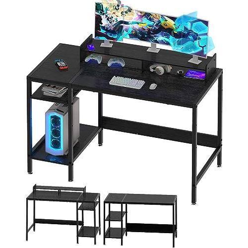 Front. Hirose Alice - Gaming Desk With Monitor Stand  Storage And Marble Design - Adjustable Home Office Writing 【Reversible & Adjus - Black-32 inch.