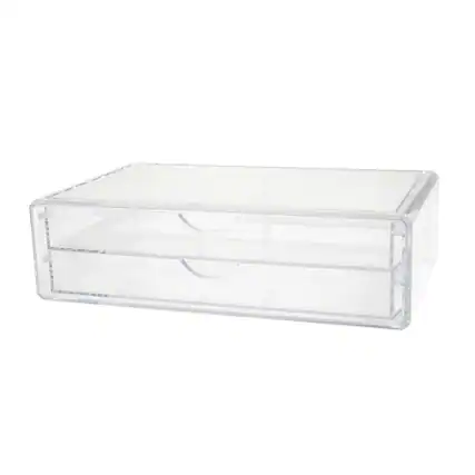 Front. Martha Stewart - Brody Desktop Organization Box with 2 Half Moon Opening Pullout Drawers-Clear Plastic - Clear.