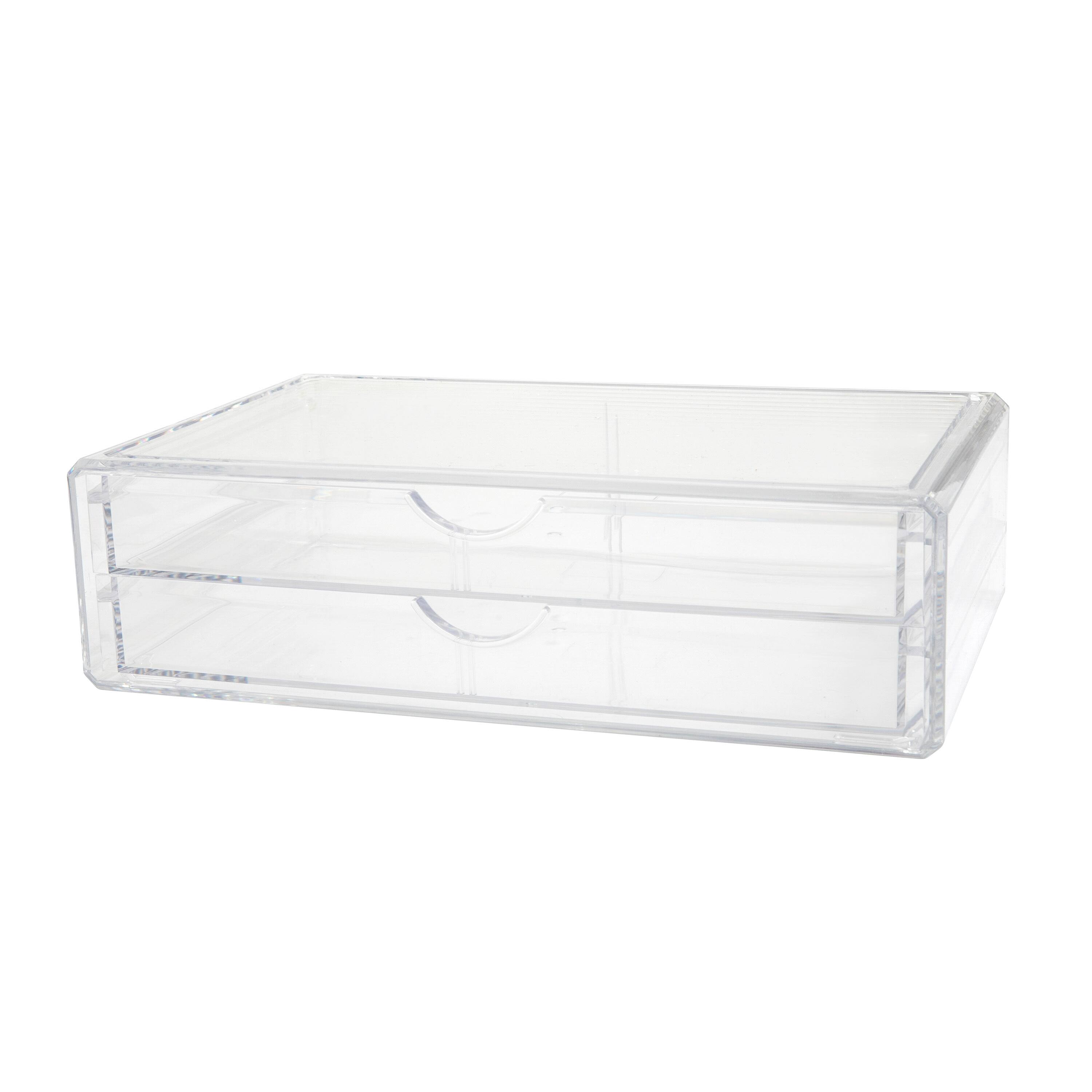 Martha Stewart - Brody Desktop Organization Box with 2 Half Moon Opening Pullout Drawers- Plastic - Clear