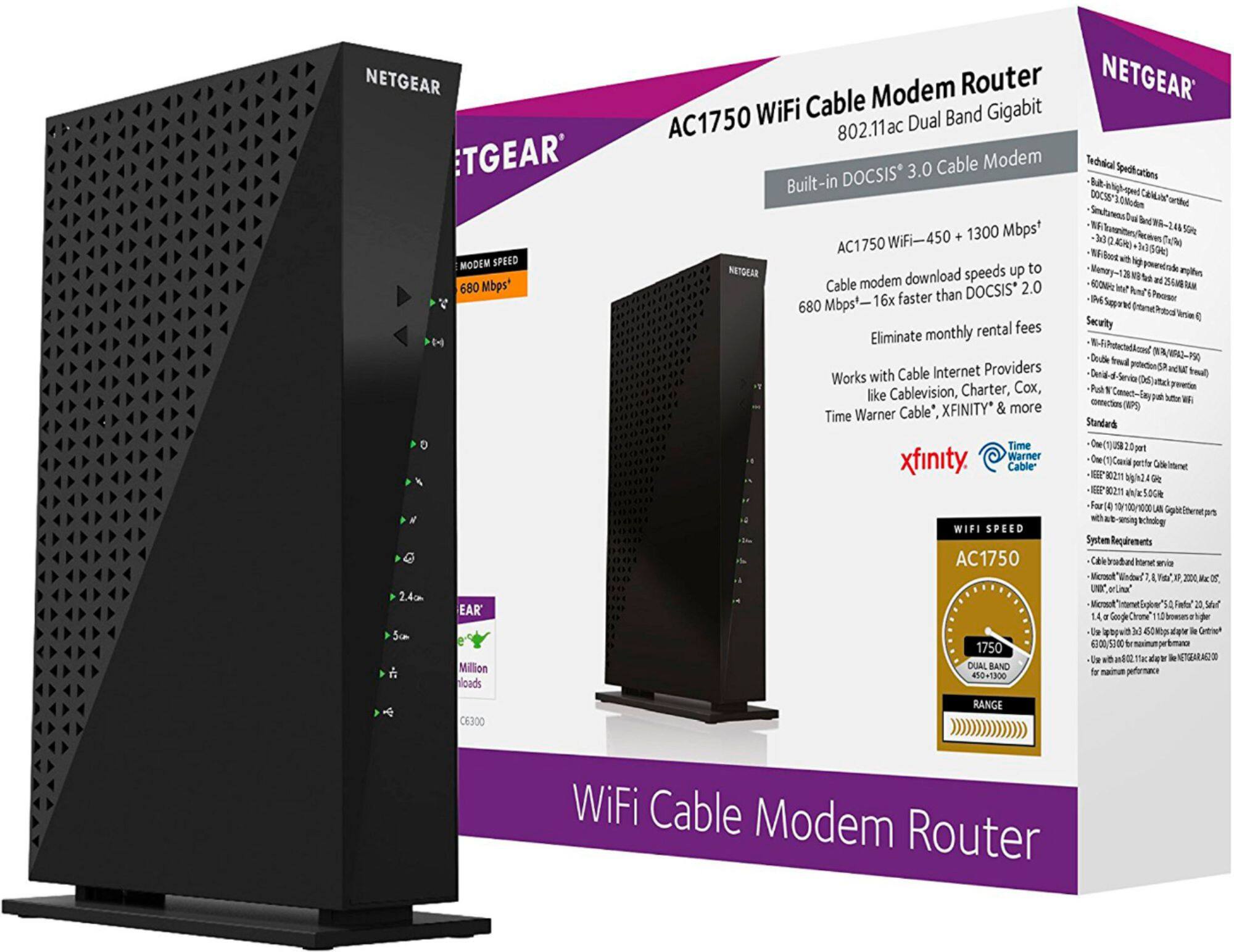 NETGEAR N600 WiFi Cable Modem Router Combo - Renewed Modem With Dual-Band Wireless