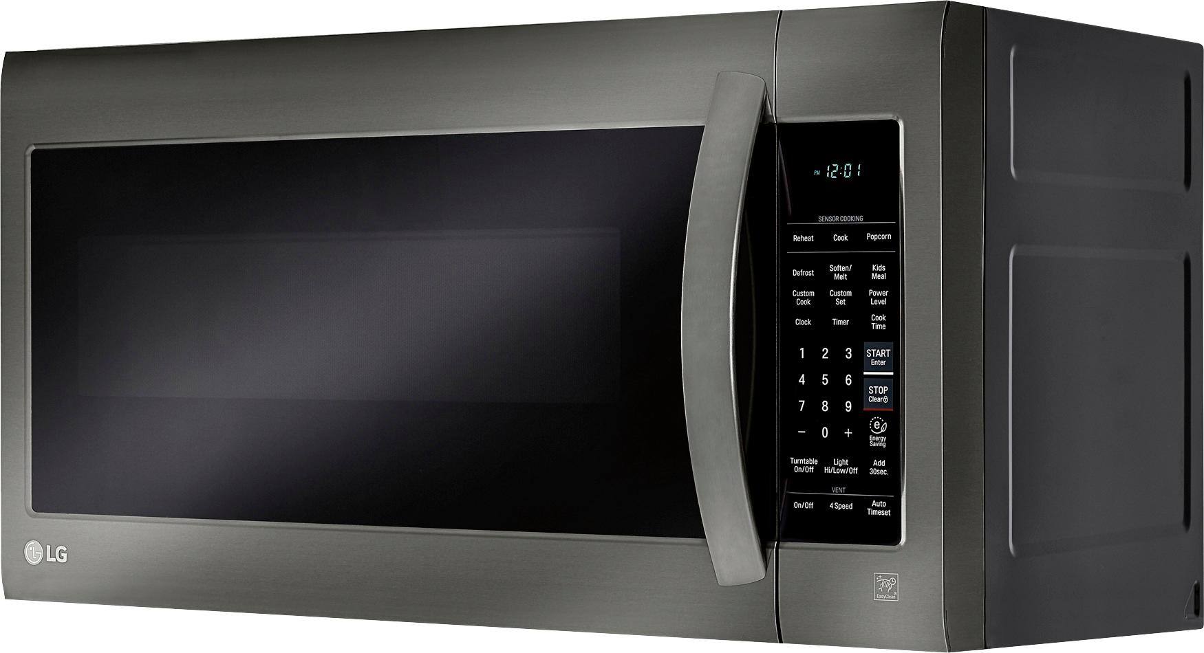 Left. LG - 2.0 Cu. Ft. Over-the-Range Microwave with Sensor Cooking and EasyClean - Black Stainless Steel.