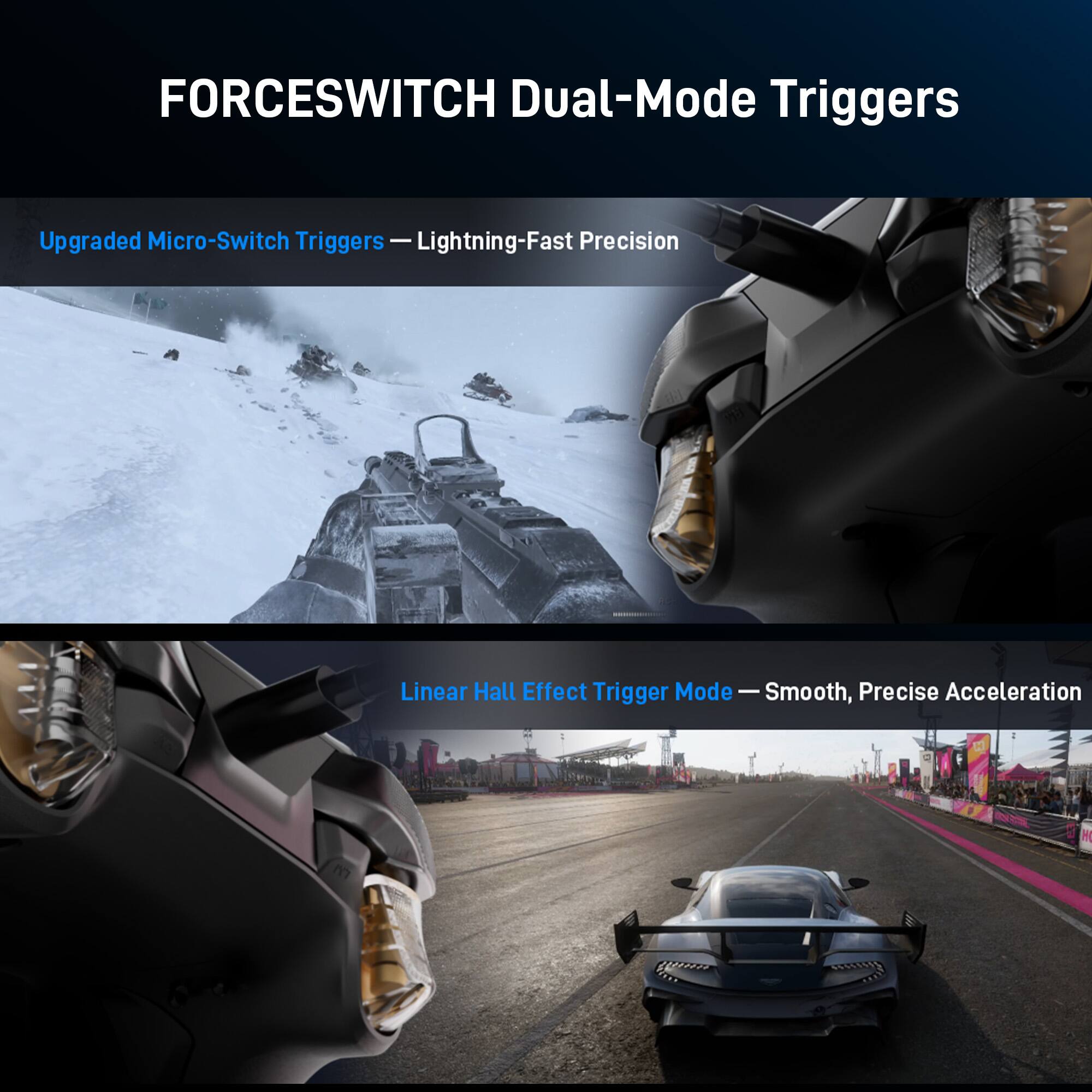 FORCESWITCH Dual-Mode Triggers

Upgraded Micro-Switch Triggers — Lightning-Fast Precision

Linear Hall Effect Trigger Mode — Smooth, Precise Acceleration