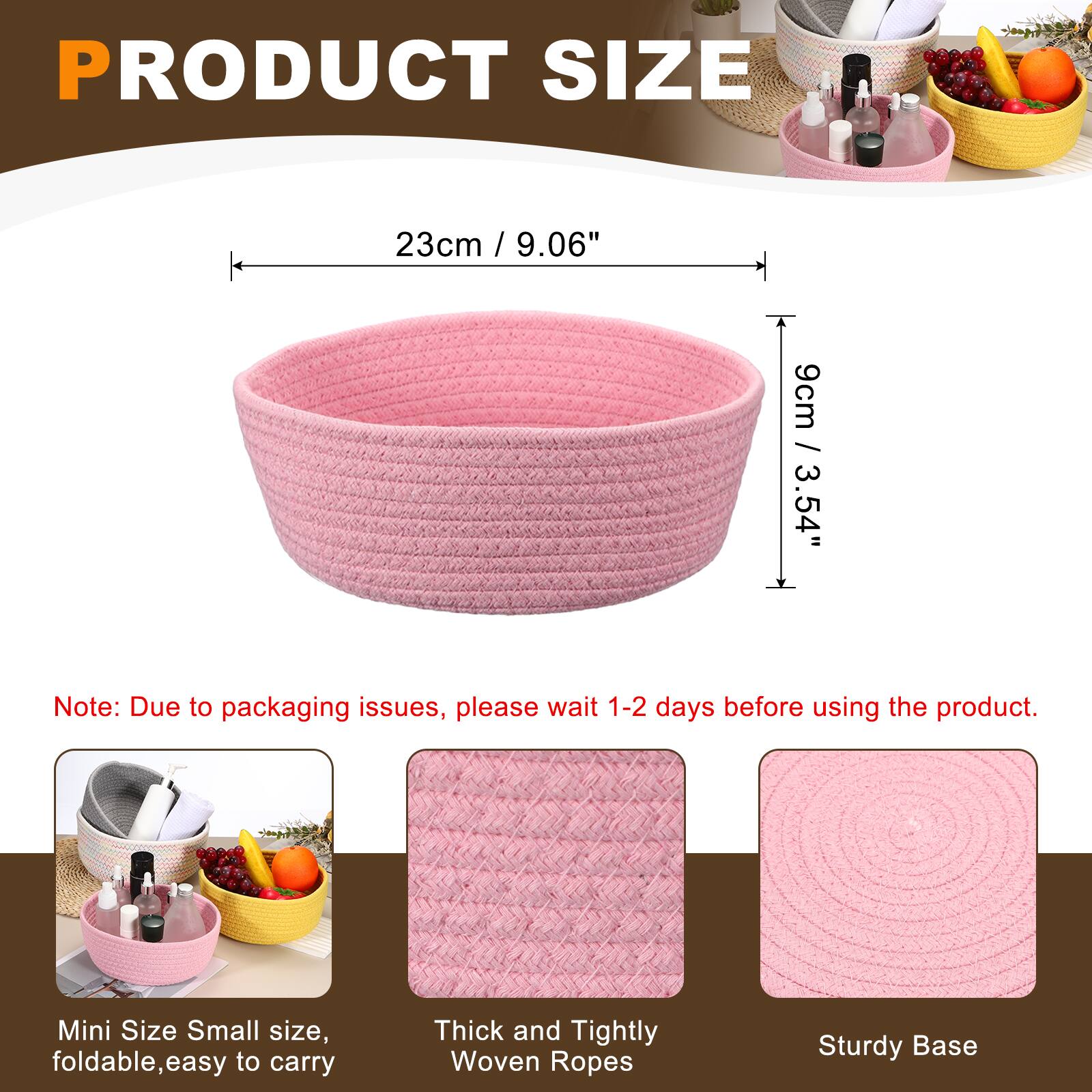 PRODUCT SIZE

23cm / 9.06"  
9cm / 3.54"

Note: Due to packaging issues, please wait 1-2 days before using the product.

Mini Size Small size, foldable, easy to carry  
Thick and Tightly Woven Ropes  
Sturdy Base