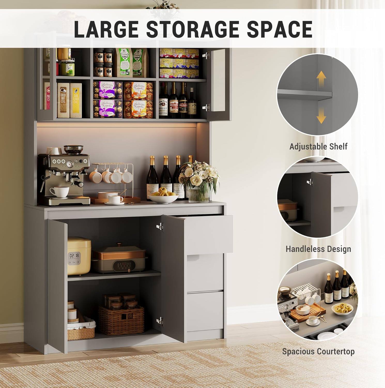 LARGE STORAGE SPACE

- Adjustable Shelf
- Handleless Design
- Spacious Countertop