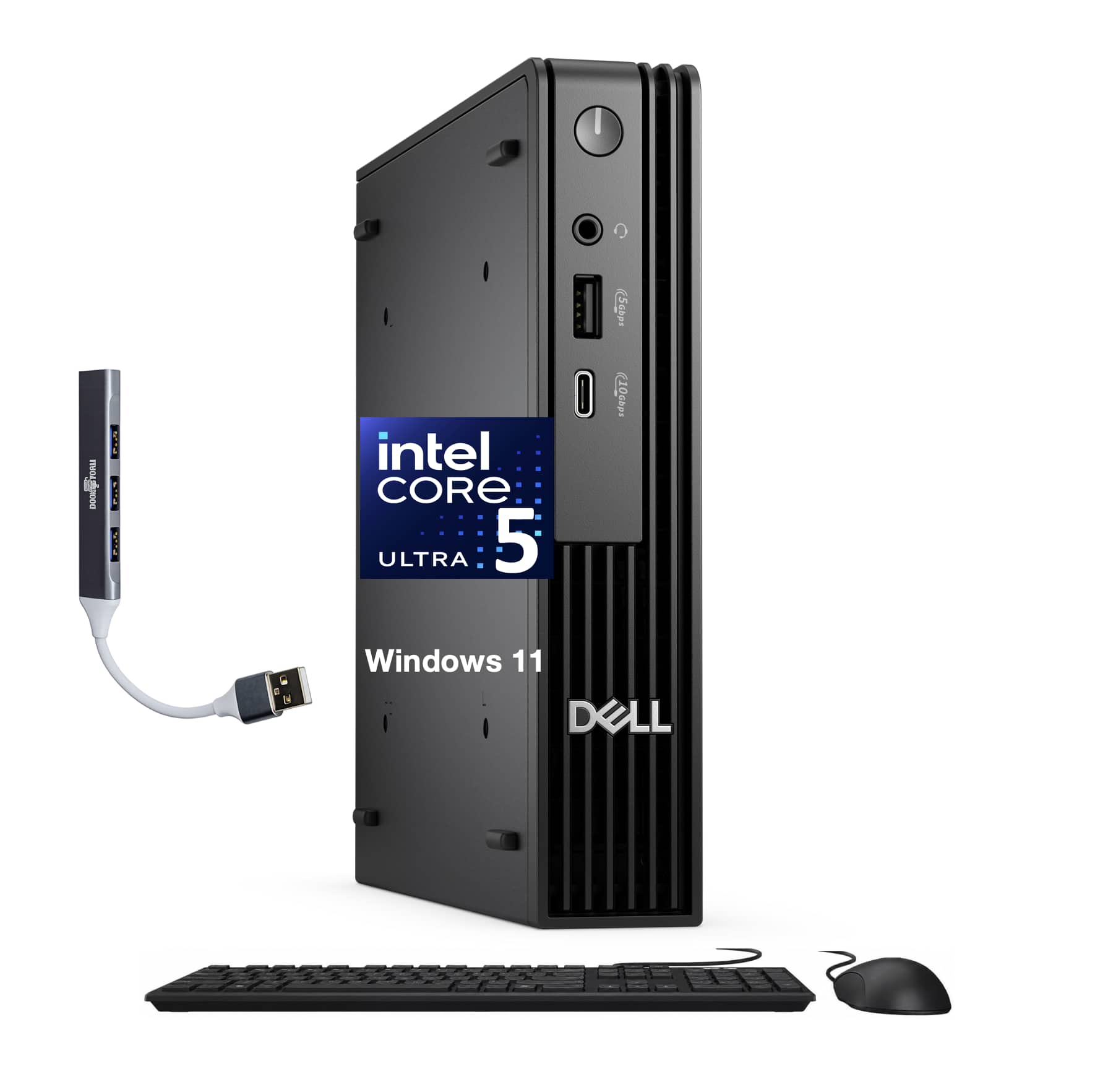 Dell - Upgraded - Pro Micro QCM1250 Mini Desktop (Ultra 5-235T, 16GB, 512GB SSD, Intel Graphics, WiFi 6E, Win 11 Pro) w/USB Hub - Black