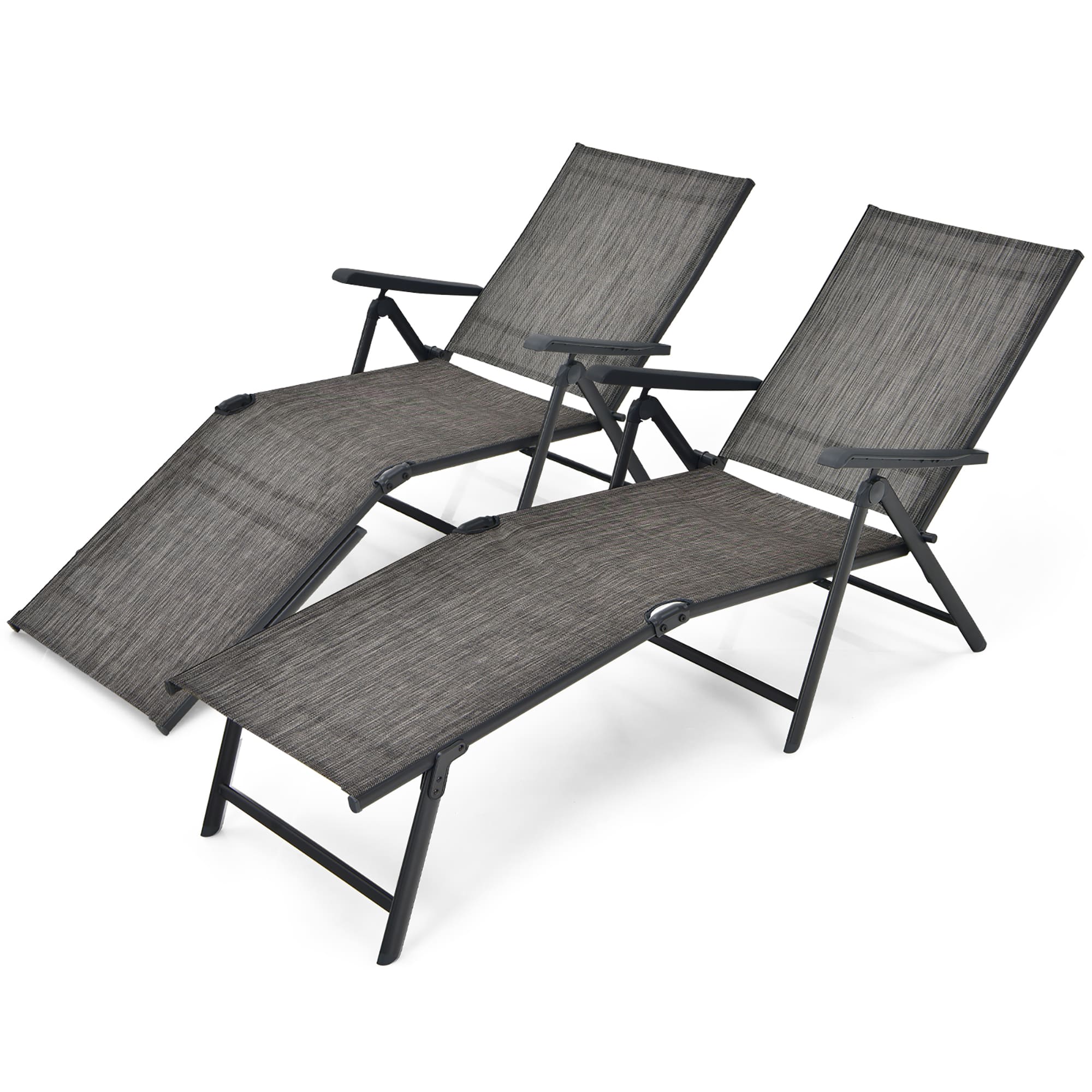 Costway - Patio 2 PCS Folding Chaise Lounge Chair Outdoor Portable Reclining Lounger - Gray