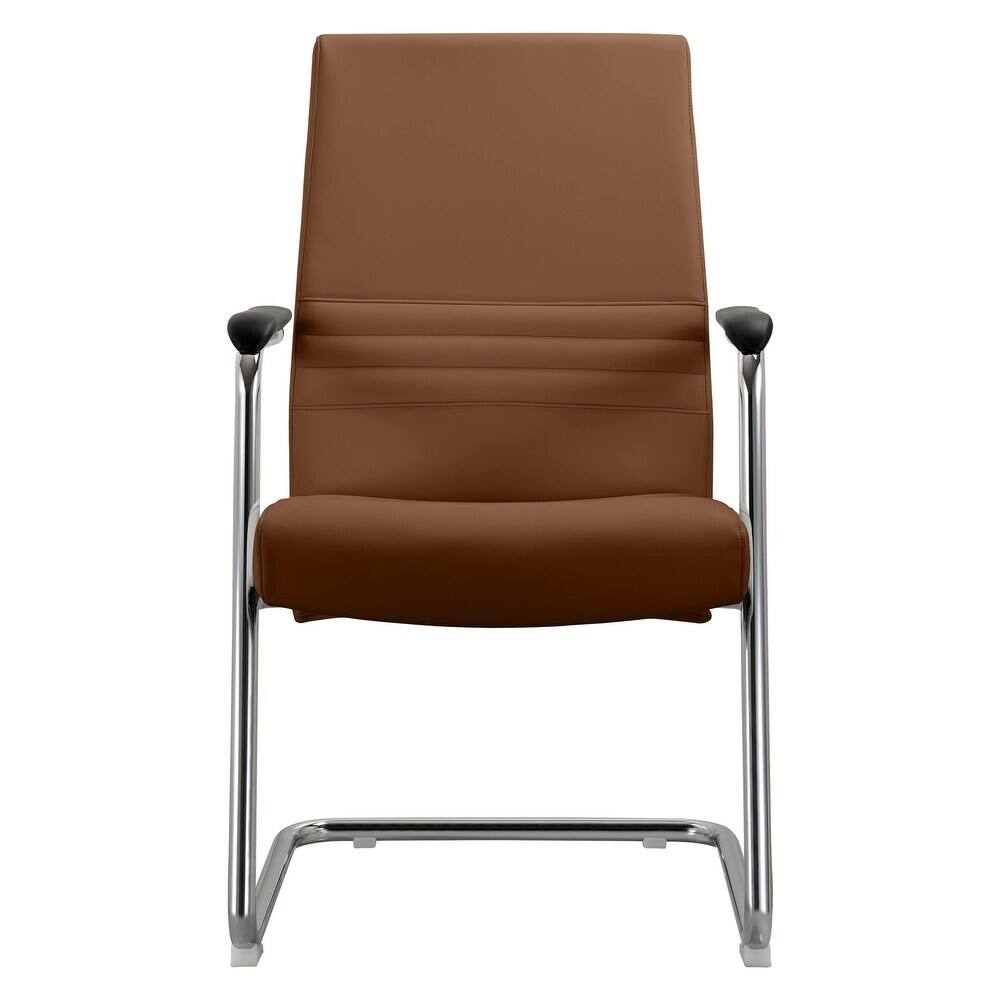 Alt View 2. LeisureMod - Aleen Office Chair in Upholstered Leather and Iron Frame Comfortable Ergonomic Chair for Home Office, and Workspace - Dark Brown.