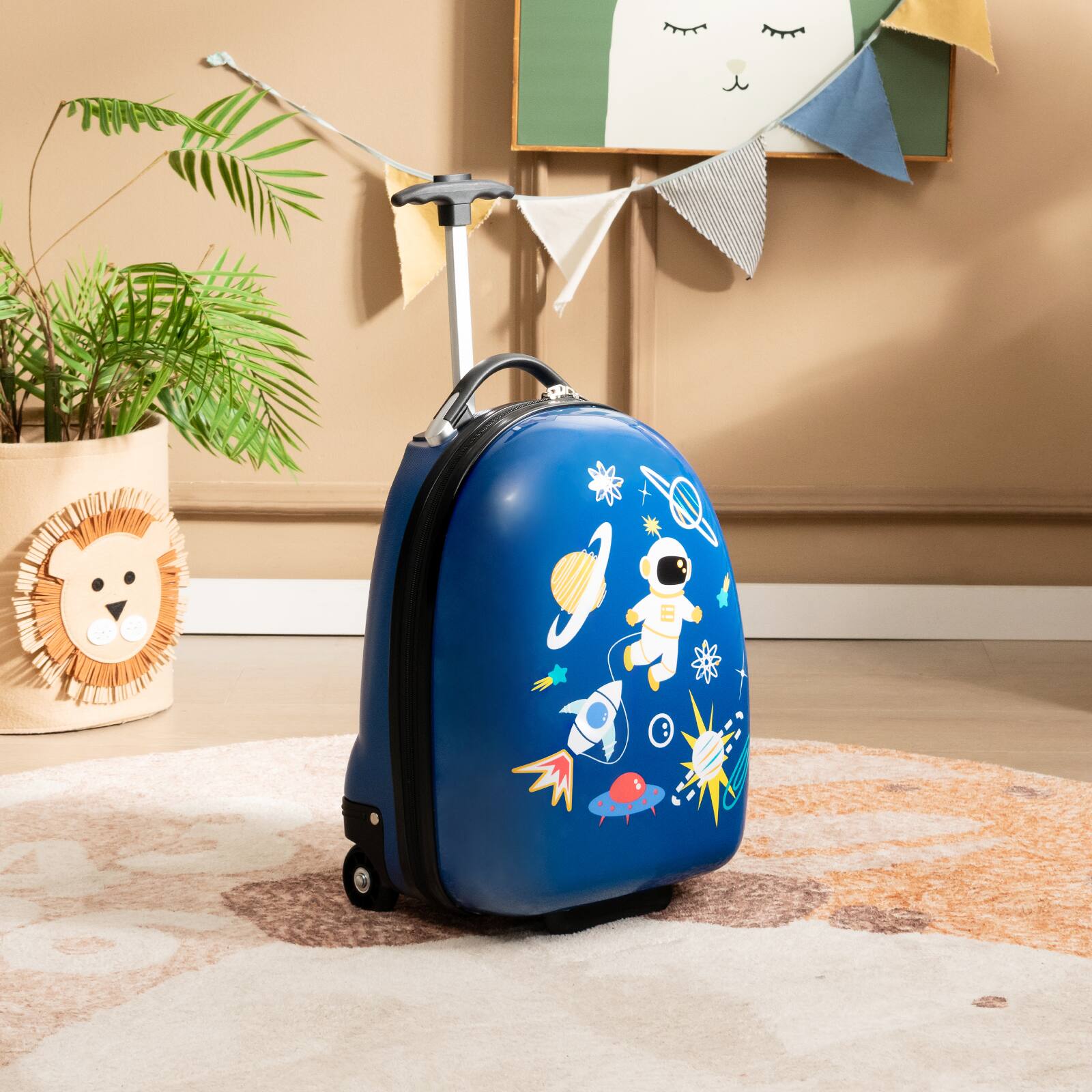 Alt View 12. Costway - 16" Kids Carry-On Luggage with Wheels with 2-Level Aluminum Handle Suitcase - Blue.