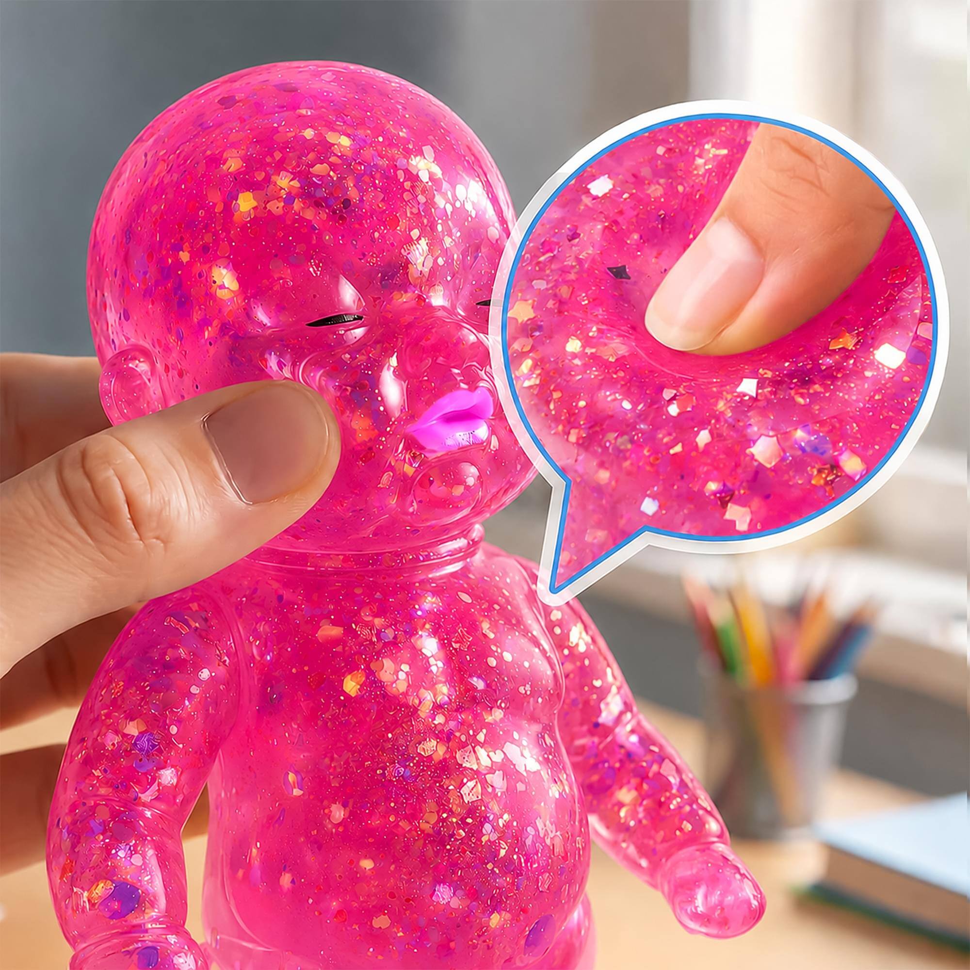 Alt View 2. Puka Creations - Squishy Glitter Baby 4-Inch Stress Reliever | Pink - Pink.
