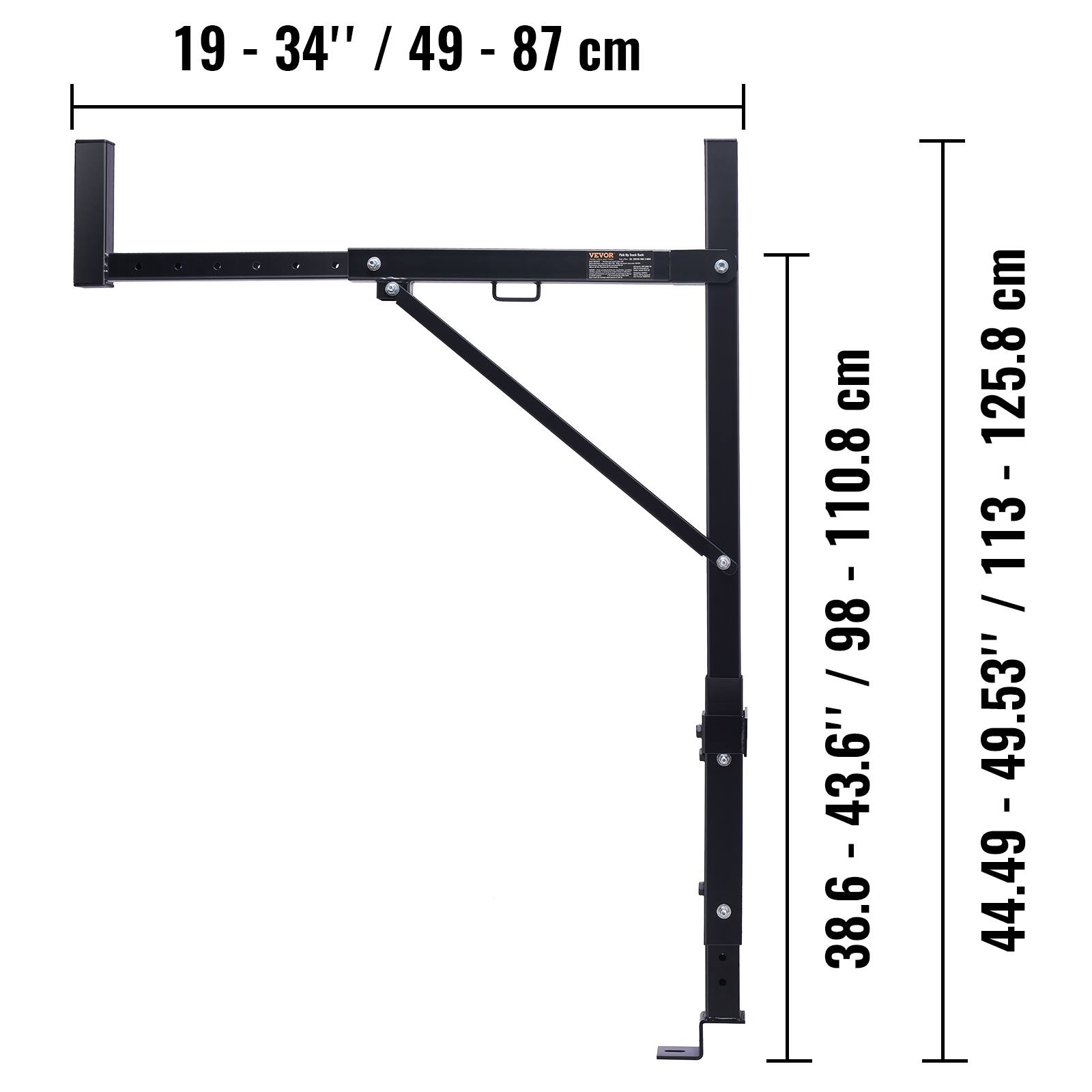 19 - 34" / 49 - 87 cm

110.8 cm

38.6 - 43.6" / 98 - 110.8 cm

44.49 - 49.53" / 113 - 125.8 cm