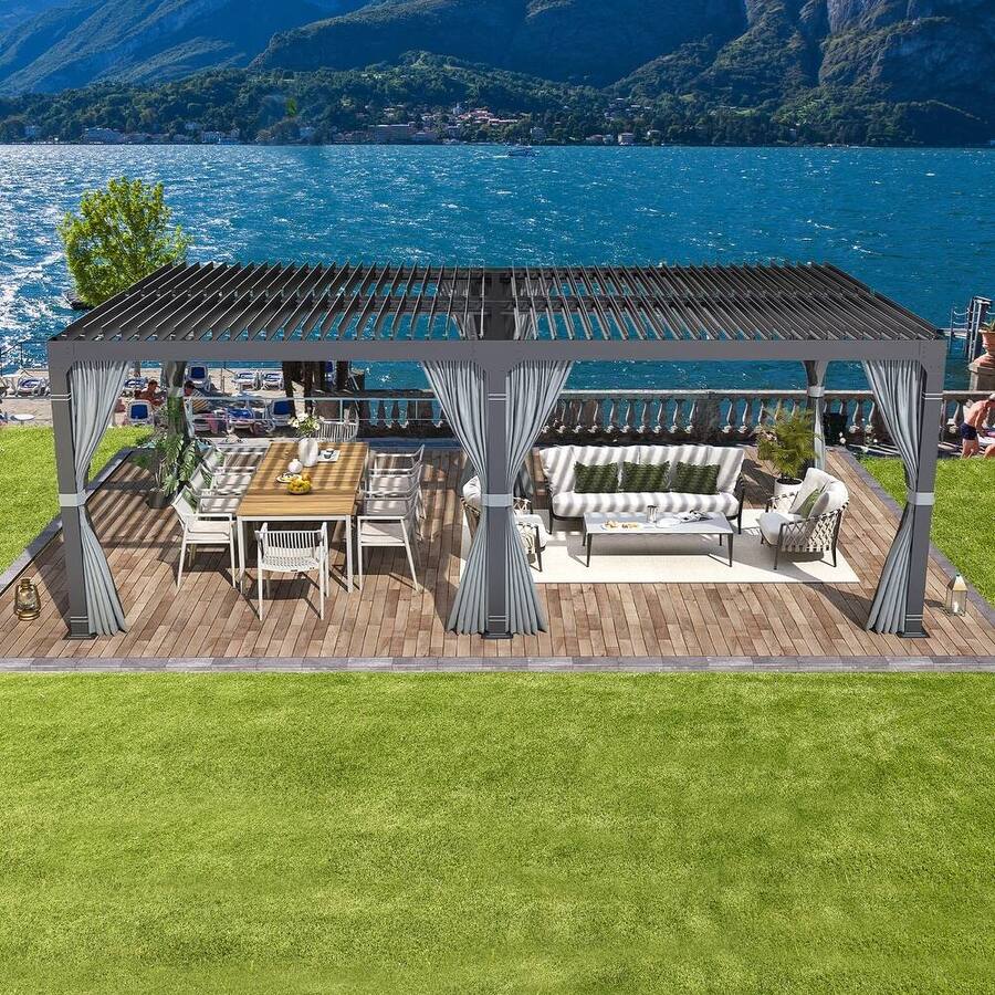 U HOMY 10'x20' Aluminum Pergola with Adjustable Rainproof Louver Roof ...