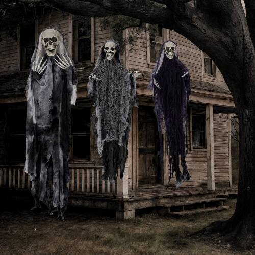 Alt View 10. Winado - Halloween Scray Hanging Skeleton Ghosts, Grim Reapers 3PCS Swinging Flying Decoration for Holiday Outdoor Patio Garden - Black.