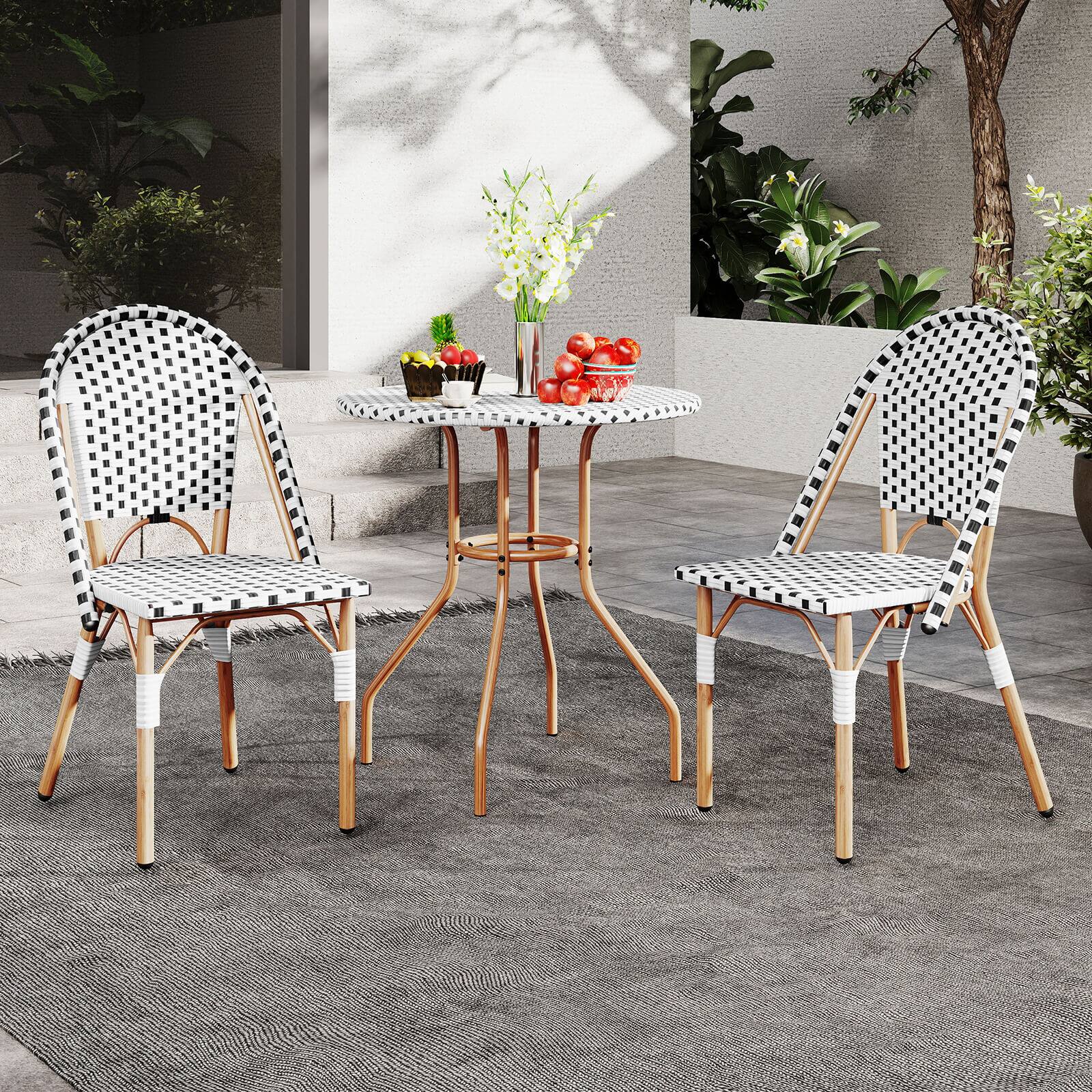 Alt View 3. Costway - Costway 3 PCS French Bistro Table Chair Set Wicker Round Table & 2 Dining Chairs - Natural,Black,White.