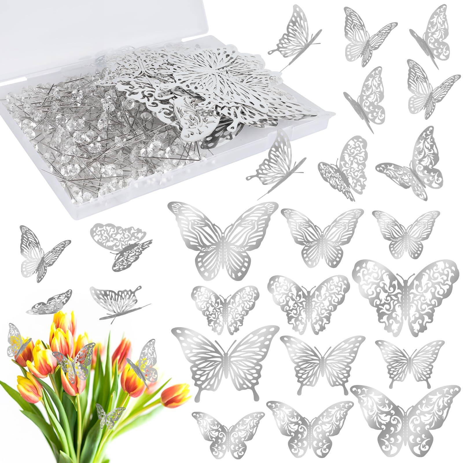 Front. Stylel Star - 148 Flower Bouquet Accessories with 100Pcs Corsage Pins and 48Pcs 3D Butterfly Decorations for Valentines Wedding Birthd - Default.