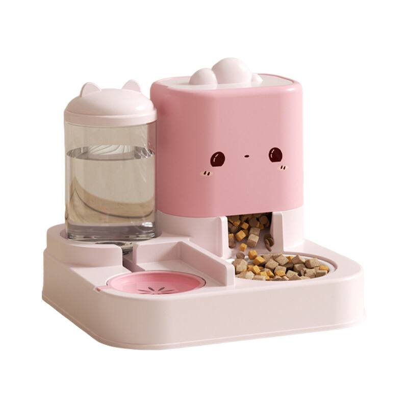Front. JUJABU - 2.2 L Automatic Cat Food and 1.5 L Water Dispenser Set, Pink - Pink.