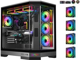 DIYPC - Vanguard-F1-BK Black ATX Full Tower Case, Dual USB 3.0/Type-C, Tempered Glass, 4x ARGB PWM Fans - Black