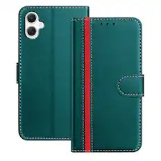 Front. Dteck - Slim Card Holder Case for Samsung Galaxy A07,PU Leather Magnetic Closure Shockproof TPU Inner Flip Wallet Cover - Green.