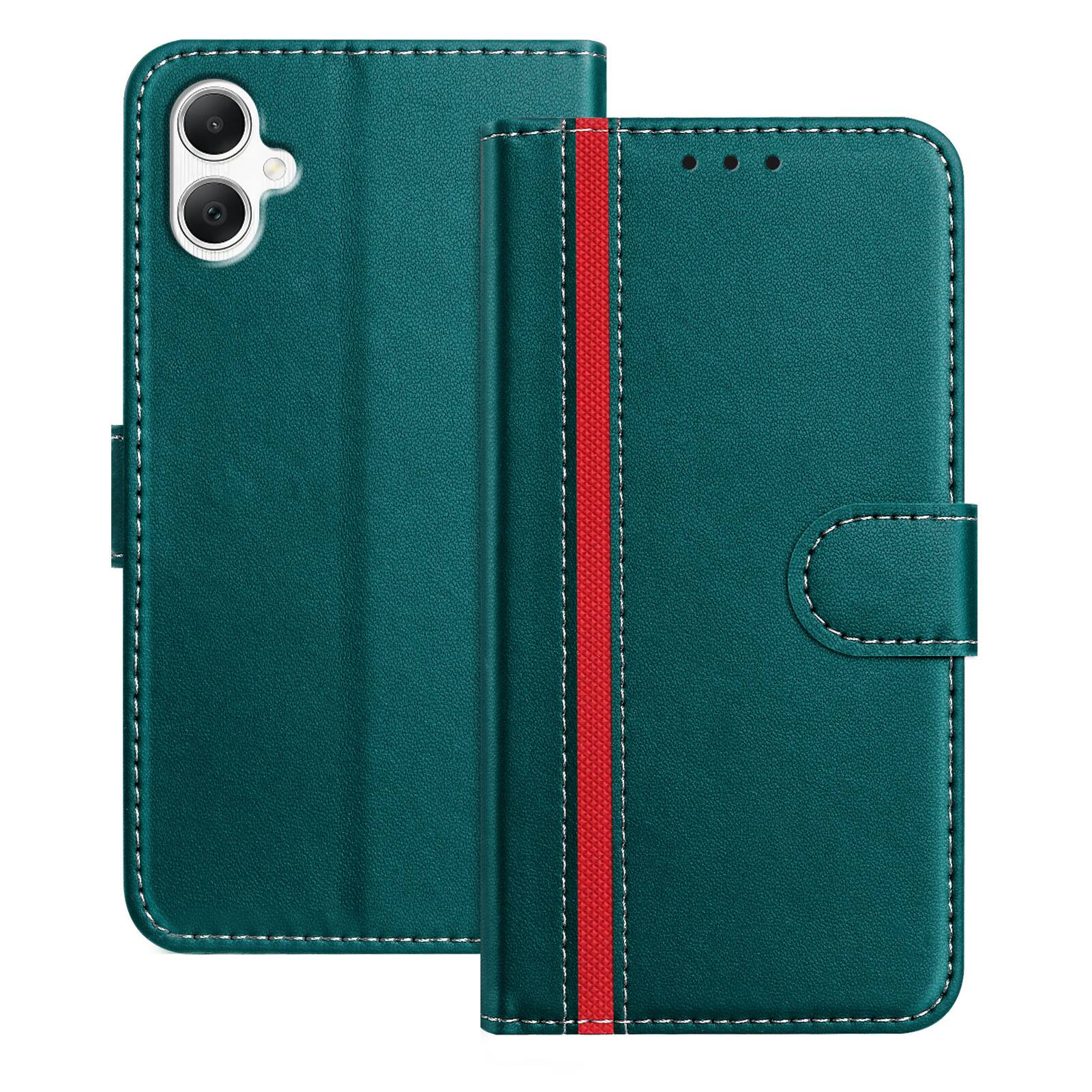 Front. Dteck - Slim Card Holder Case for Samsung Galaxy A07,PU Leather Magnetic Closure Shockproof TPU Inner Flip Wallet Cover - Green.