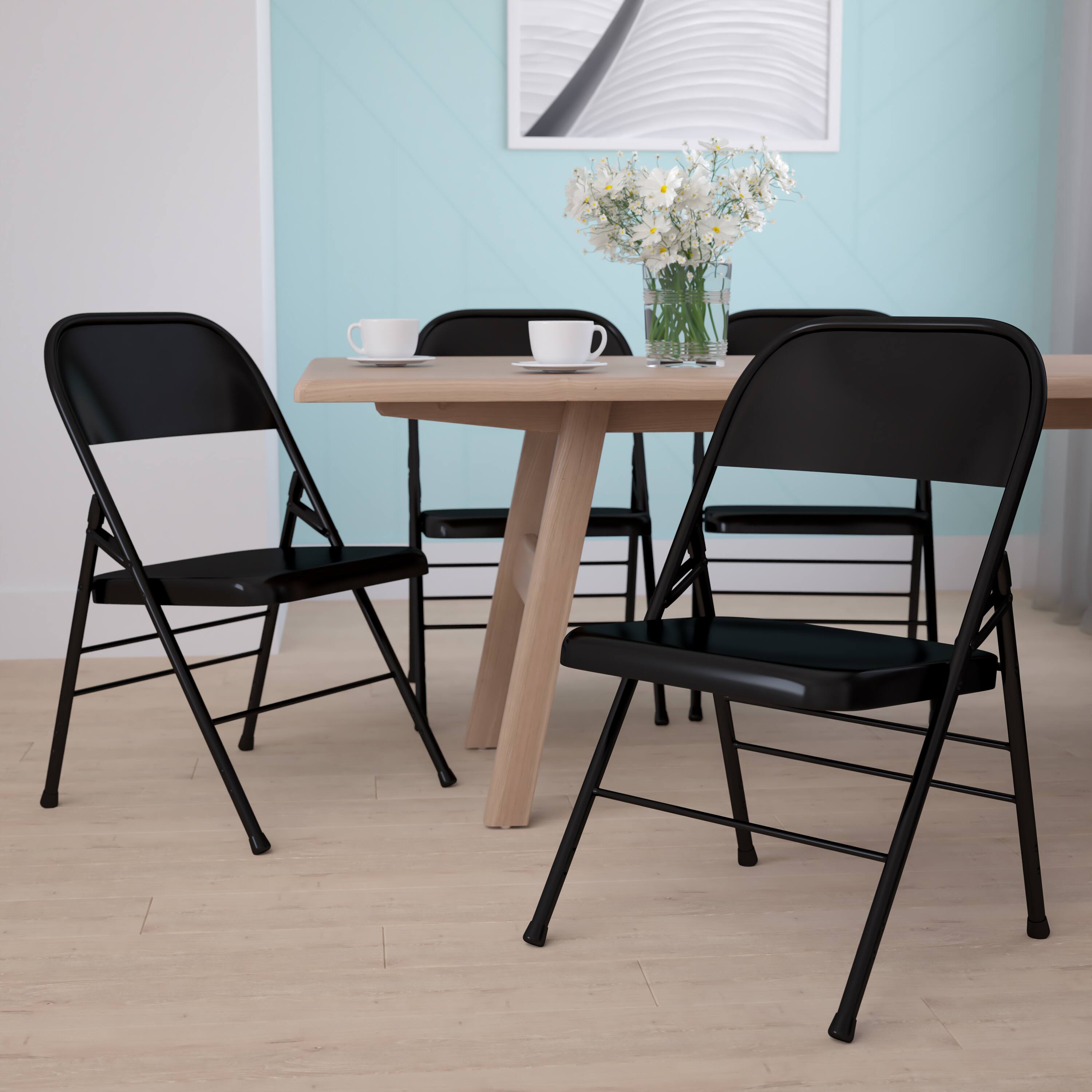 Alt View 2. Emma + Oliver - 4 Pack Triple Braced & Double Hinged Metal Folding Chair - Black.