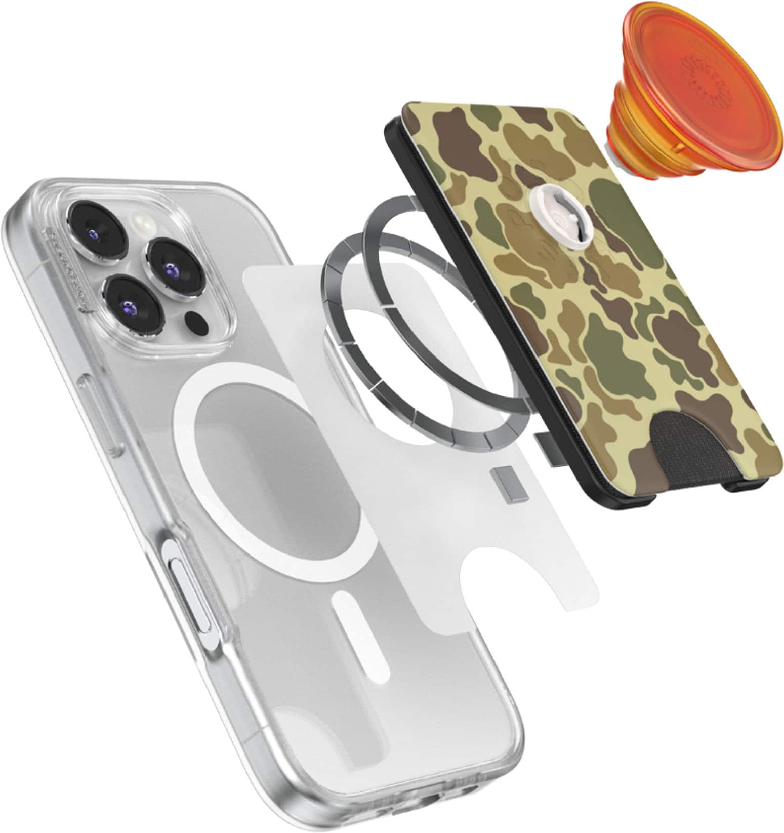 Back. PopSockets - MagSafe PopWallet+ Cell Phone Wallet & Grip, with Adapter Ring - Bruce/Camo.