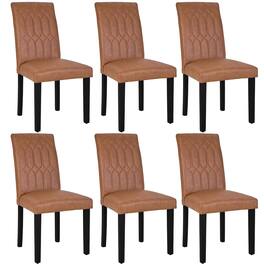 Vecelo - Set of 6 PU Leather Dining Chairs - Ergonomic High Back Chairs With Solid Wood Legs - Brown