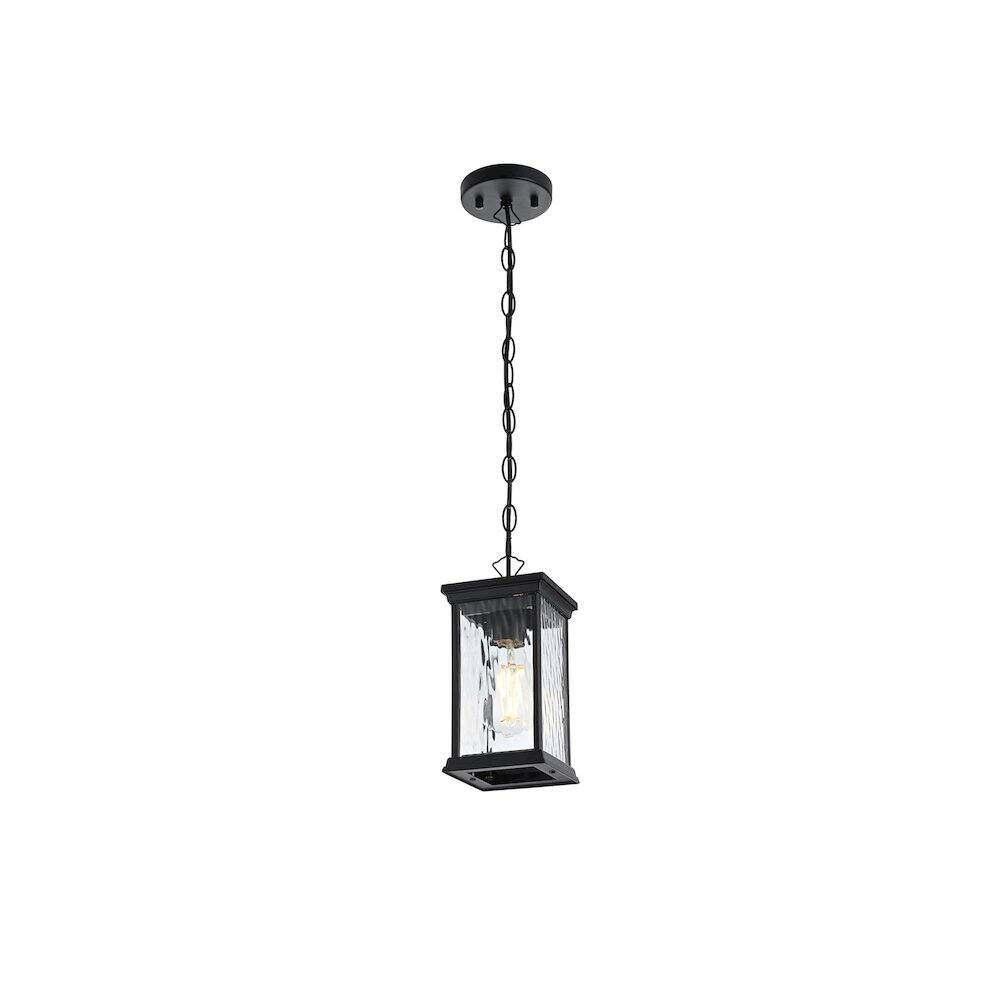 Angle. Elegant Lighting - Mascher 7 inch Outdoor Pendant in Black - Black.