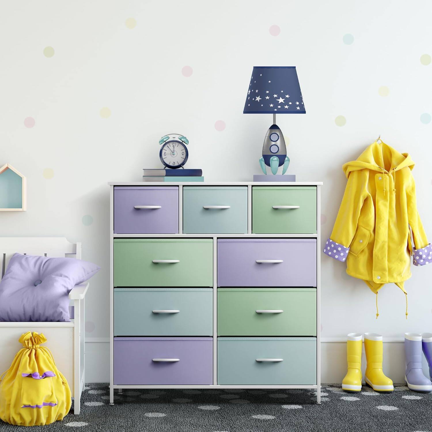 Alt View 6. Sorbus - Sorbus 9 Drawers Dresser - Furniture Storage for Bedroom, Closet, and More - Steel Frame, Wood Top, Fabric Bins - Pastel Combo.