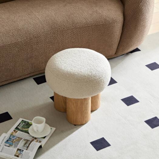 Left. GOODSILO - Mushroom Stool with Plush Seat and Wood-Like Barrel Base for Versatile Home Seating and Decor - Greige.